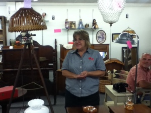 Annette Clover owner of the Gone Tomorrow Antique Shop in Champion welcomed the Society.
